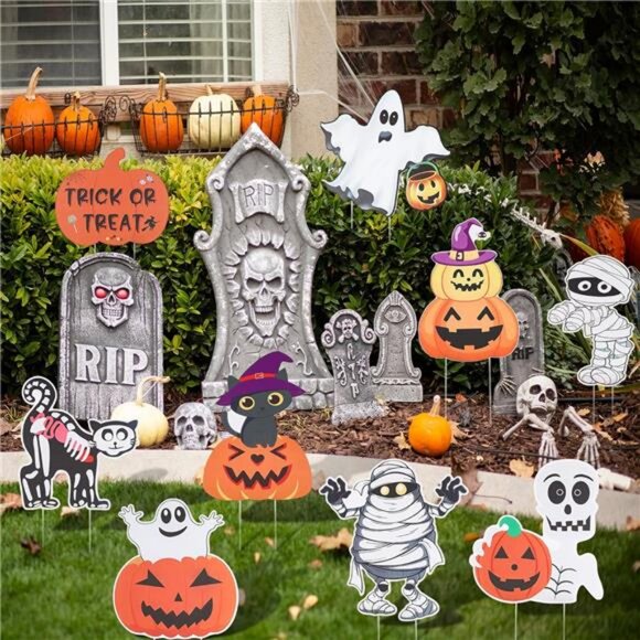 Halloween Yard Signs, 10 Pcs Outdoor Lawn Decorations with Stakes - Sturdy - Picture 6 of 7